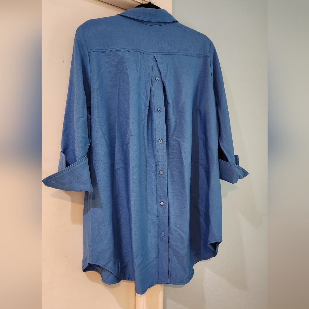 Women's Boho Chic Reverse Button-Down Blue Shirt,… - image 6